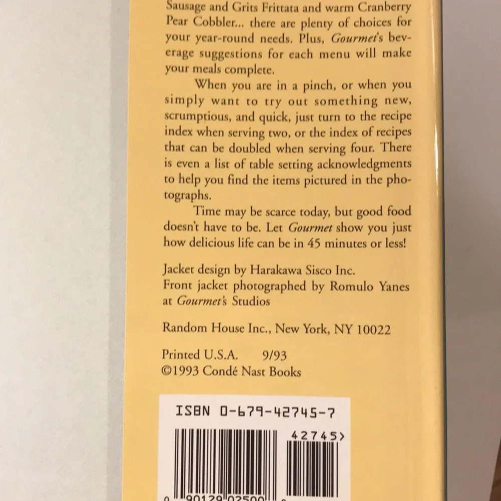 Gourmet In Short Order Cookbook